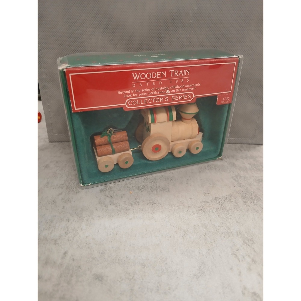 Vintage 1985 Hallmark Wooden Train Ornament Collector Series w/ Box Train Xmas